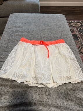 Free People Movement White Lace Tennis Skirt w/ Coral Waist & built in shorts